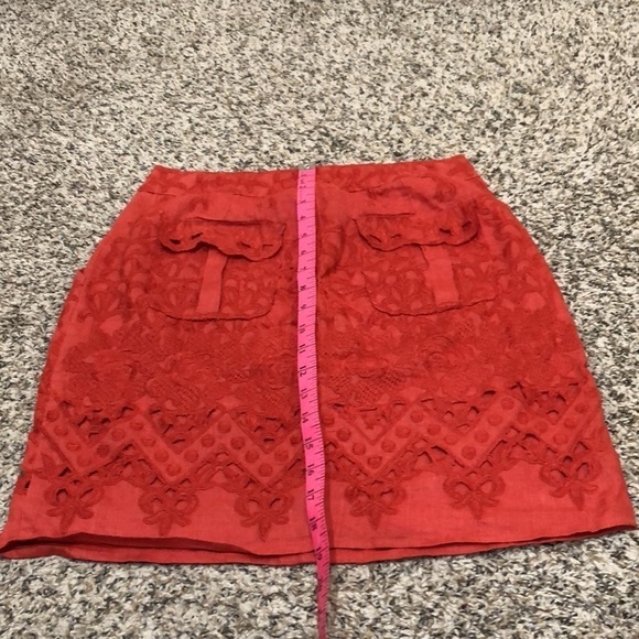 Anthropologie Yoana Baraschi Skirt Size 0 Burnt Orange Floral Embroiderd - Picture 7 of 10